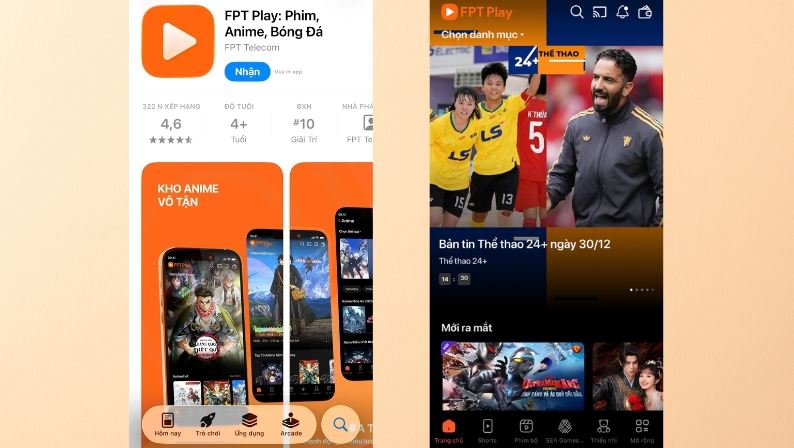 Xem bóng đá trên điện thoại FPT Play